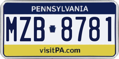 PA license plate MZB8781