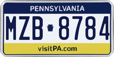 PA license plate MZB8784