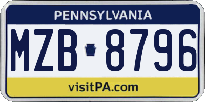 PA license plate MZB8796