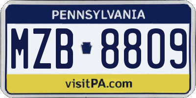 PA license plate MZB8809