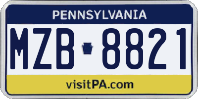 PA license plate MZB8821