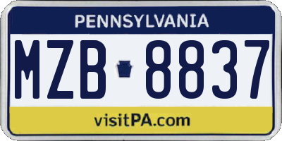 PA license plate MZB8837