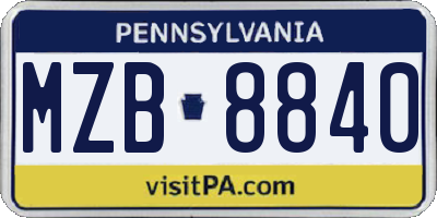 PA license plate MZB8840
