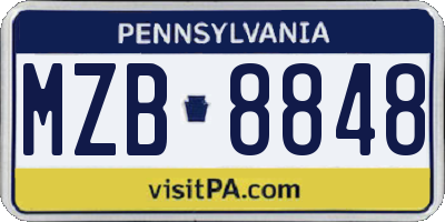 PA license plate MZB8848