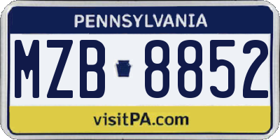 PA license plate MZB8852
