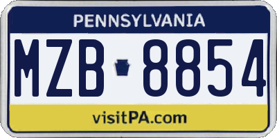 PA license plate MZB8854