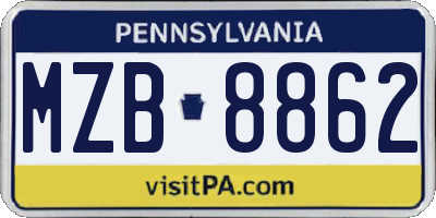 PA license plate MZB8862