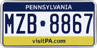 PA license plate MZB8867