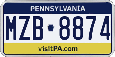 PA license plate MZB8874