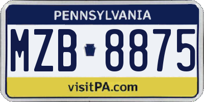 PA license plate MZB8875