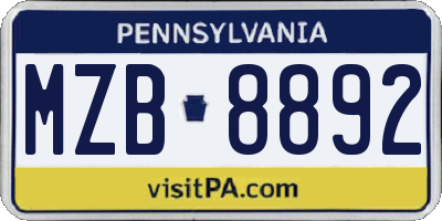 PA license plate MZB8892