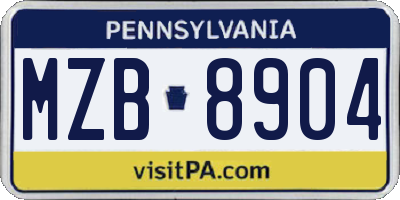 PA license plate MZB8904