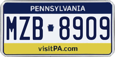PA license plate MZB8909
