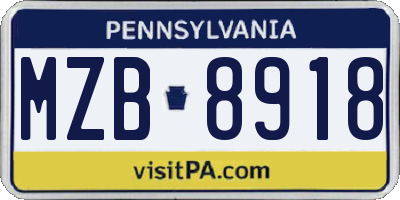 PA license plate MZB8918