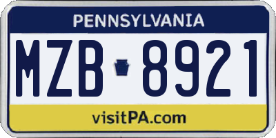 PA license plate MZB8921