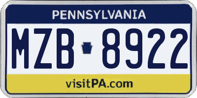 PA license plate MZB8922