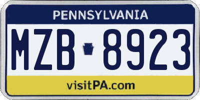 PA license plate MZB8923