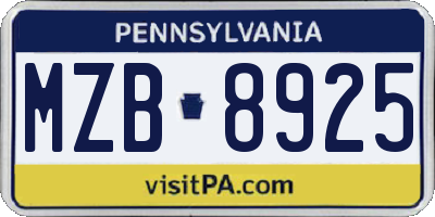 PA license plate MZB8925