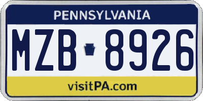 PA license plate MZB8926