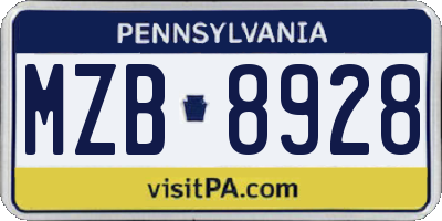 PA license plate MZB8928