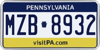 PA license plate MZB8932