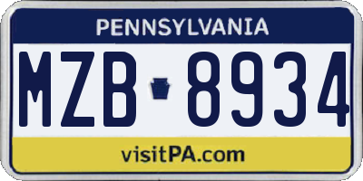 PA license plate MZB8934