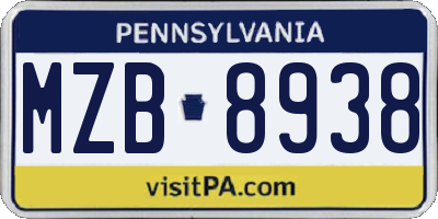 PA license plate MZB8938