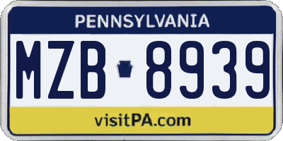 PA license plate MZB8939