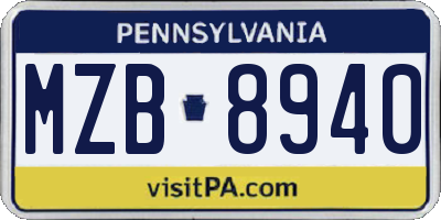 PA license plate MZB8940