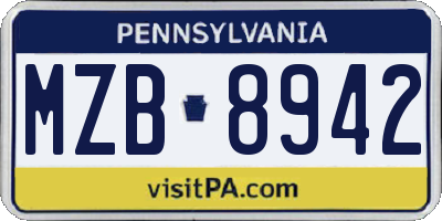 PA license plate MZB8942