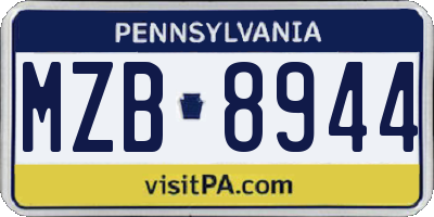 PA license plate MZB8944