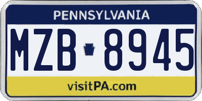 PA license plate MZB8945