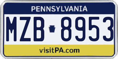 PA license plate MZB8953