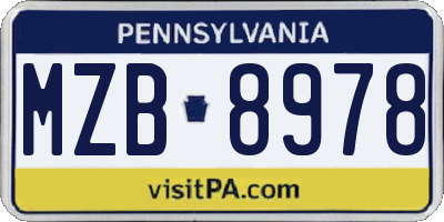PA license plate MZB8978