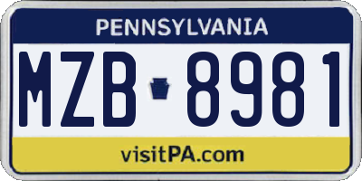 PA license plate MZB8981