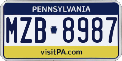 PA license plate MZB8987