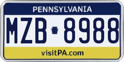 PA license plate MZB8988