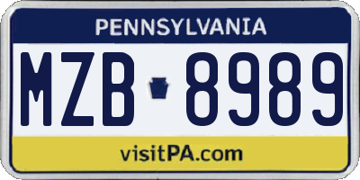 PA license plate MZB8989