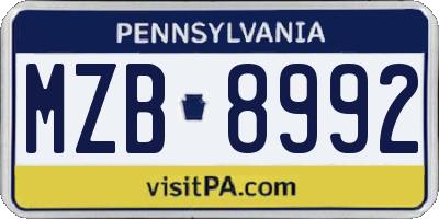 PA license plate MZB8992