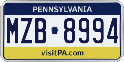 PA license plate MZB8994