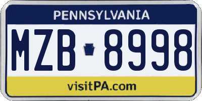 PA license plate MZB8998