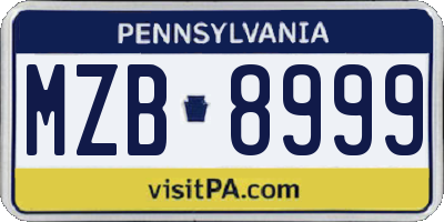 PA license plate MZB8999