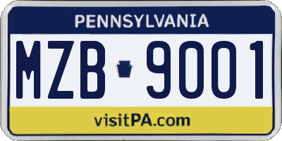PA license plate MZB9001