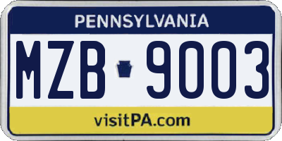 PA license plate MZB9003