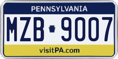 PA license plate MZB9007