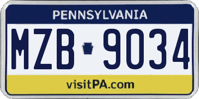 PA license plate MZB9034