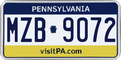 PA license plate MZB9072