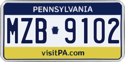 PA license plate MZB9102