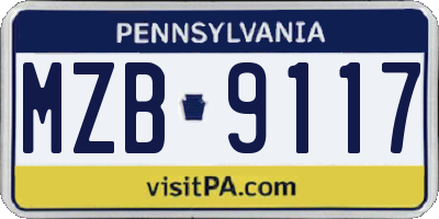 PA license plate MZB9117