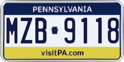 PA license plate MZB9118